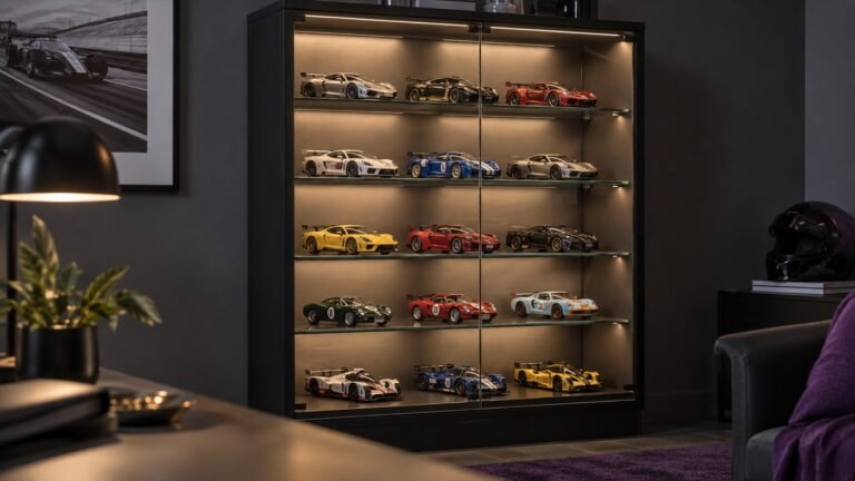 Illustrative cabinet displaying a collection of die-cast cars